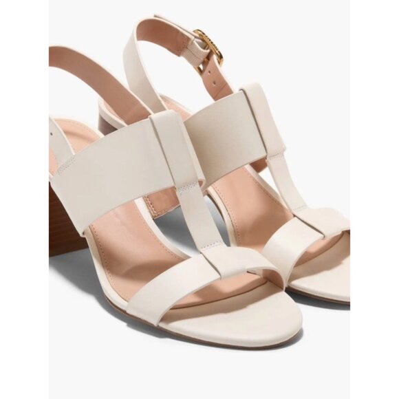 Size 7.5 Cole Haan Josie T-Strap Block Heel Sandals - Ivory Leather New In Box - Picture 8 of 13